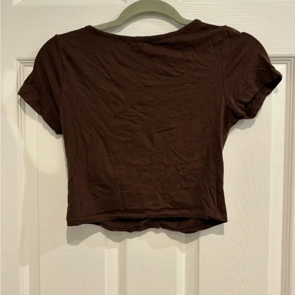 Ambiance Brown Button-Front Crop Top - Picture 4 of 4